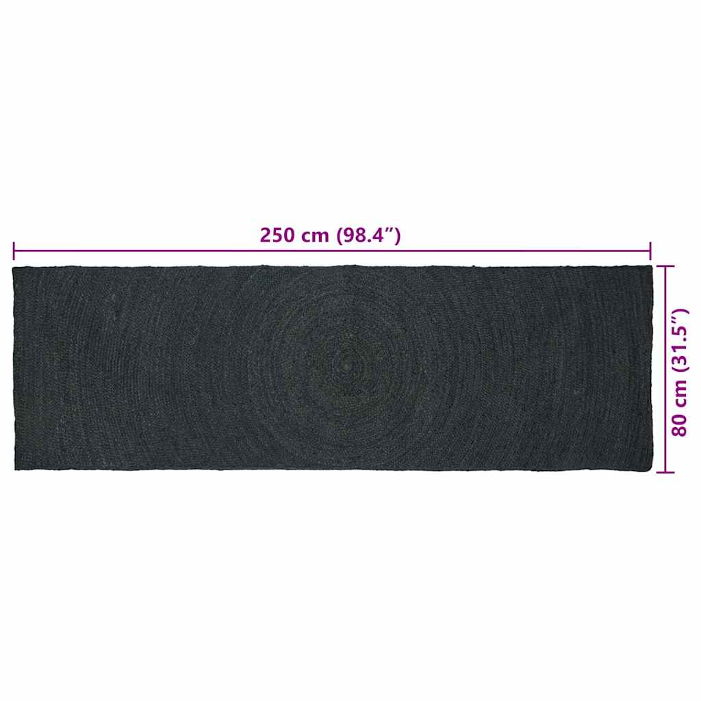 Χαλιά χώρου Ορθογώνιος Σκούρο Γκρι 80 x 250 cm Γιούτα - Pakobazaar