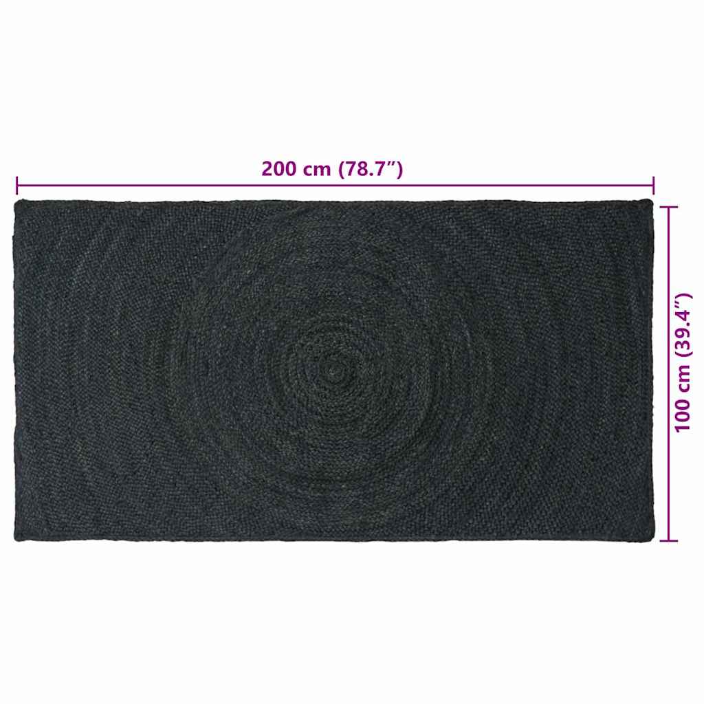 Χαλιά χώρου Ορθογώνιος Σκούρο Γκρι 100 x 200 cm Γιούτα - Pakobazaar