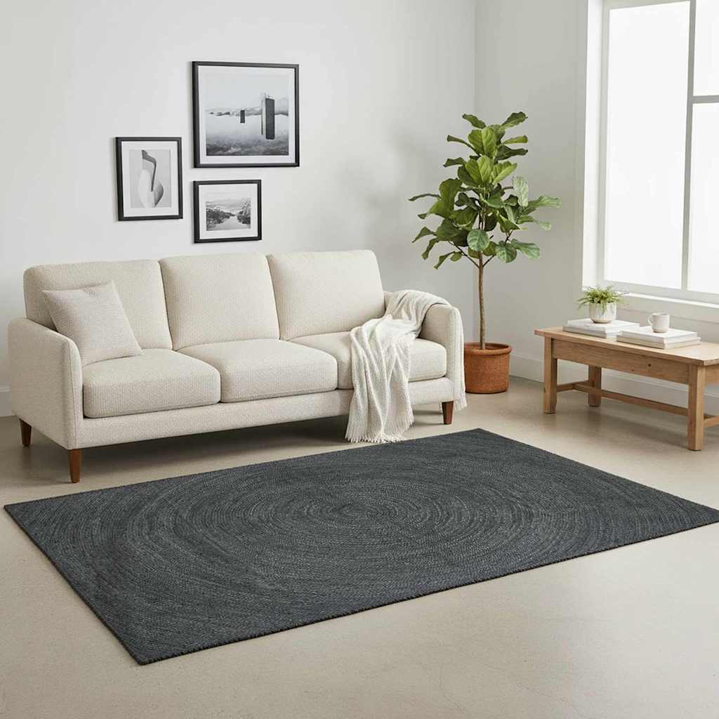 Χαλιά χώρου Ορθογώνιος Σκούρο Γκρι 120 x 170 cm Γιούτα - Pakobazaar