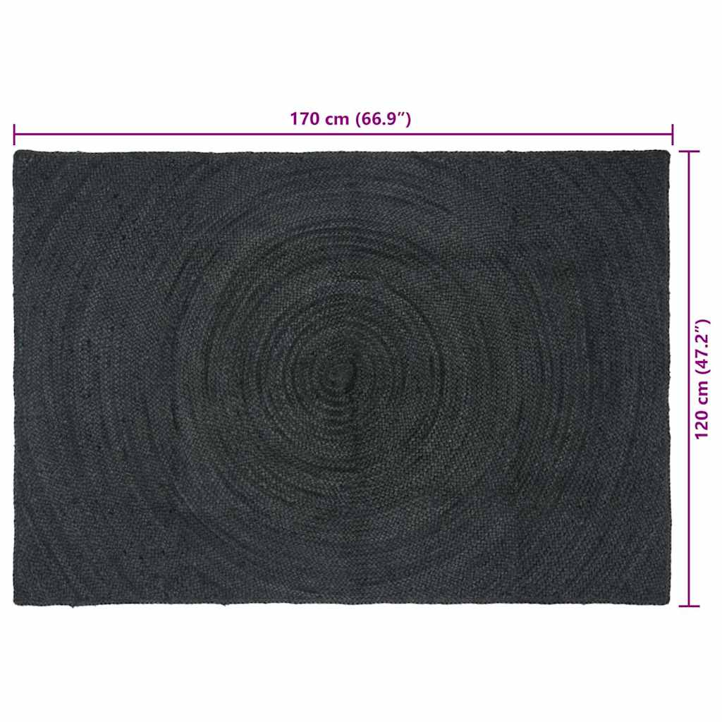Χαλιά χώρου Ορθογώνιος Σκούρο Γκρι 120 x 170 cm Γιούτα - Pakobazaar