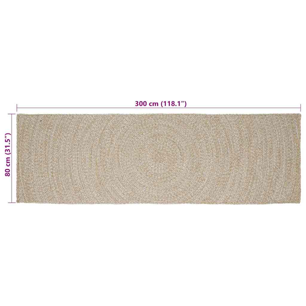 Χαλιά χώρου Ορθογώνιος Φυσικό και Λευκό 80 x 300 cm Γιούτα - Pakobazaar