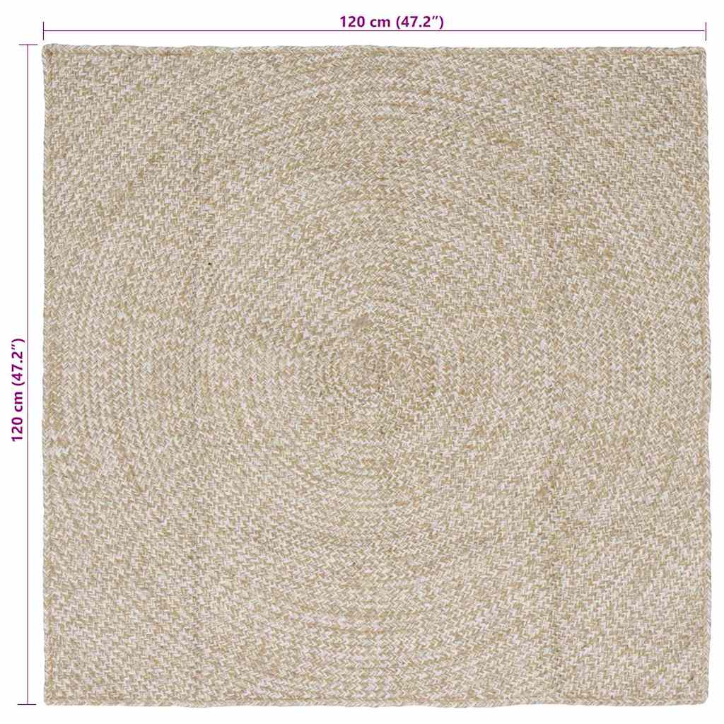 Χαλιά χώρου τετράγωνο Φυσικό και Λευκό 120 x 120 cm Γιούτα - Pakobazaar