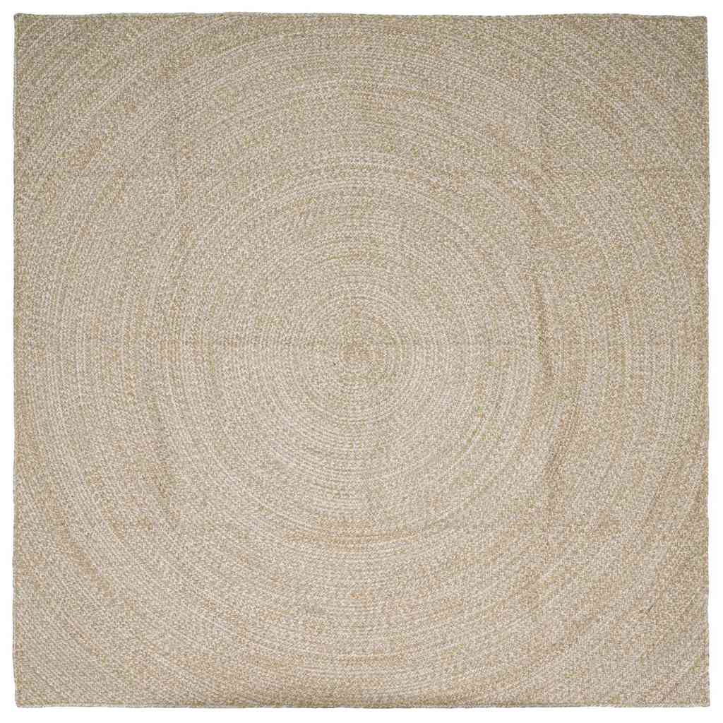 Χαλιά χώρου τετράγωνο Φυσικό και Λευκό 240 x 240 cm Γιούτα - Pakobazaar