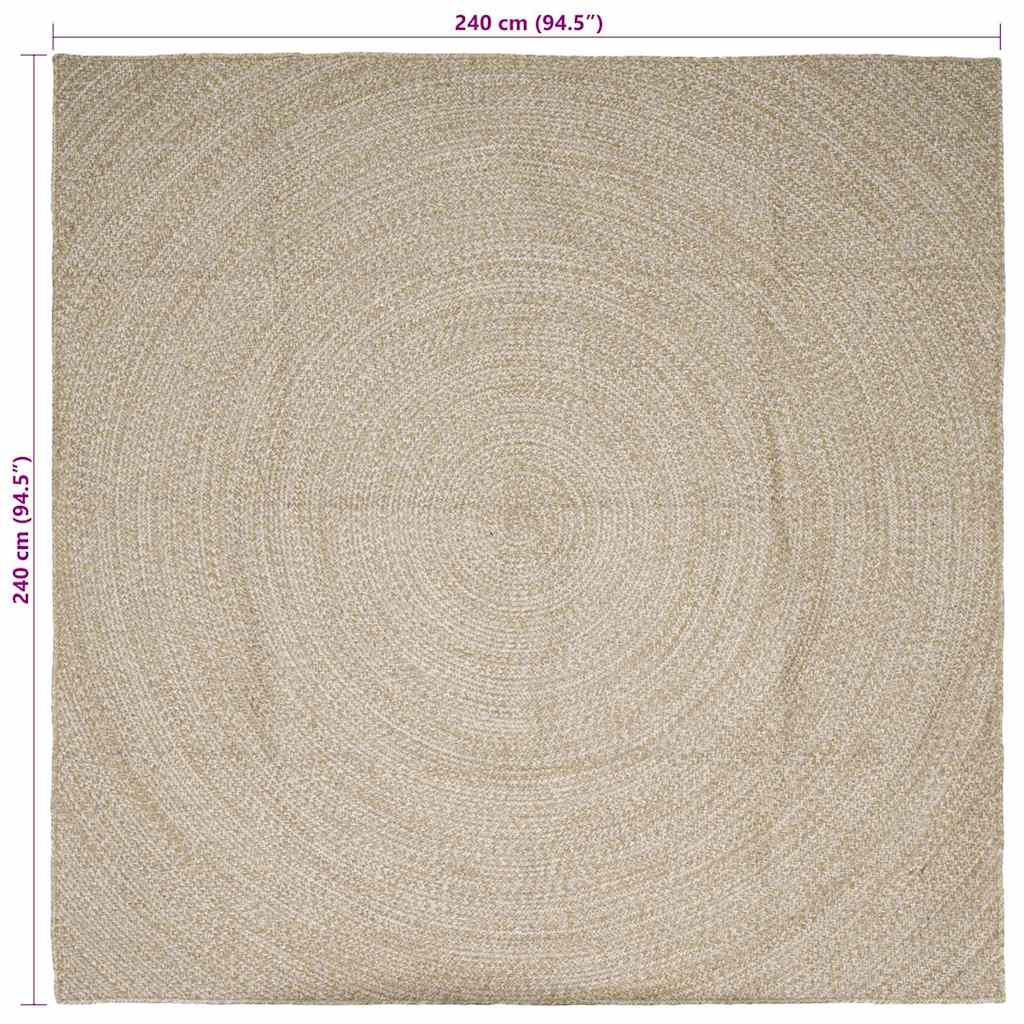 Χαλιά χώρου τετράγωνο Φυσικό και Λευκό 240 x 240 cm Γιούτα - Pakobazaar