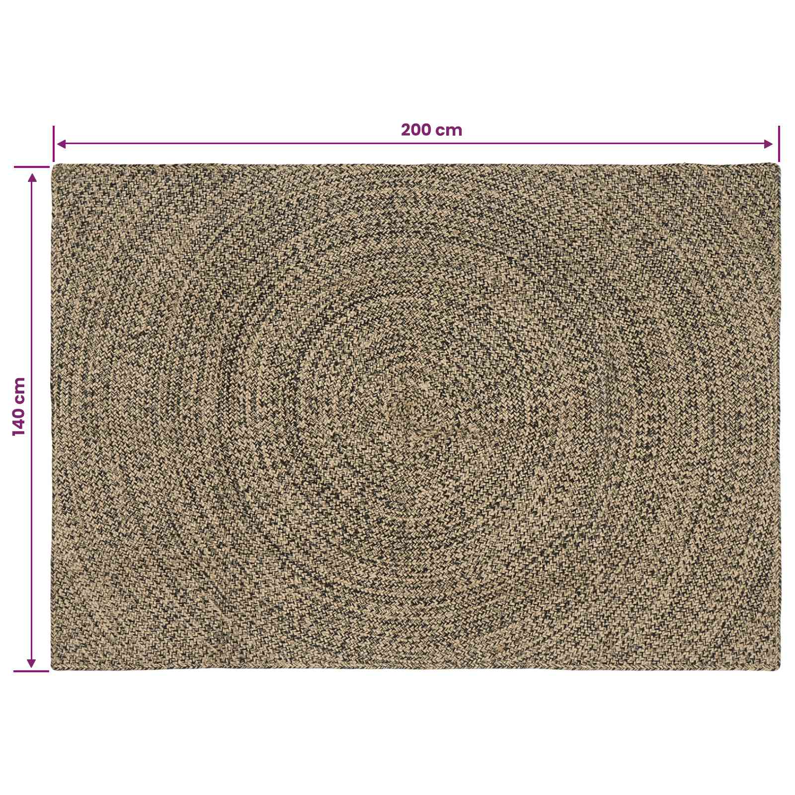 Χαλιά χώρου Φυσικό και Μαύρο 140 x 200 cm Γιούτα - Pakobazaar