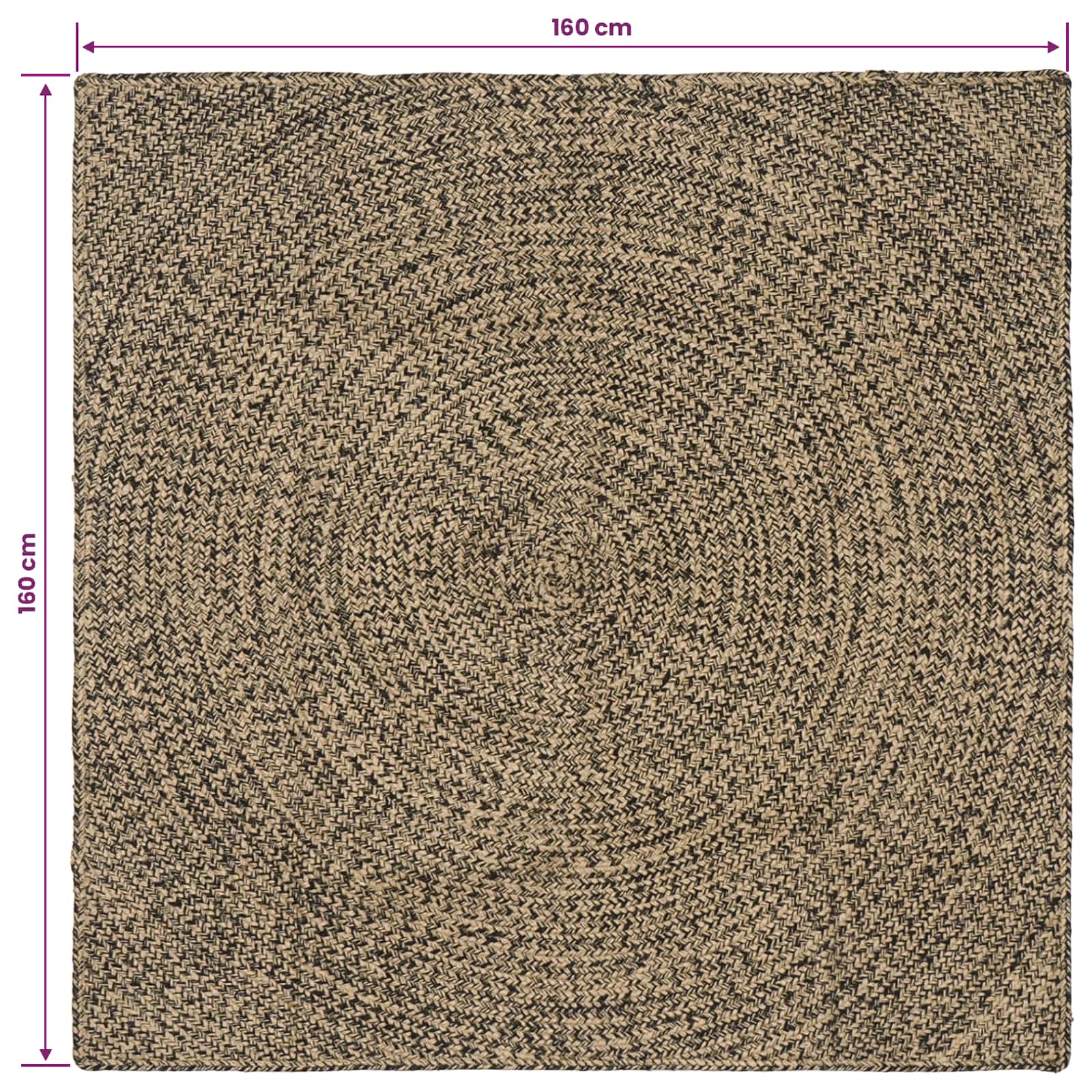 Χαλιά χώρου Φυσικό και Μαύρο 160 x 160 cm Γιούτα - Pakobazaar
