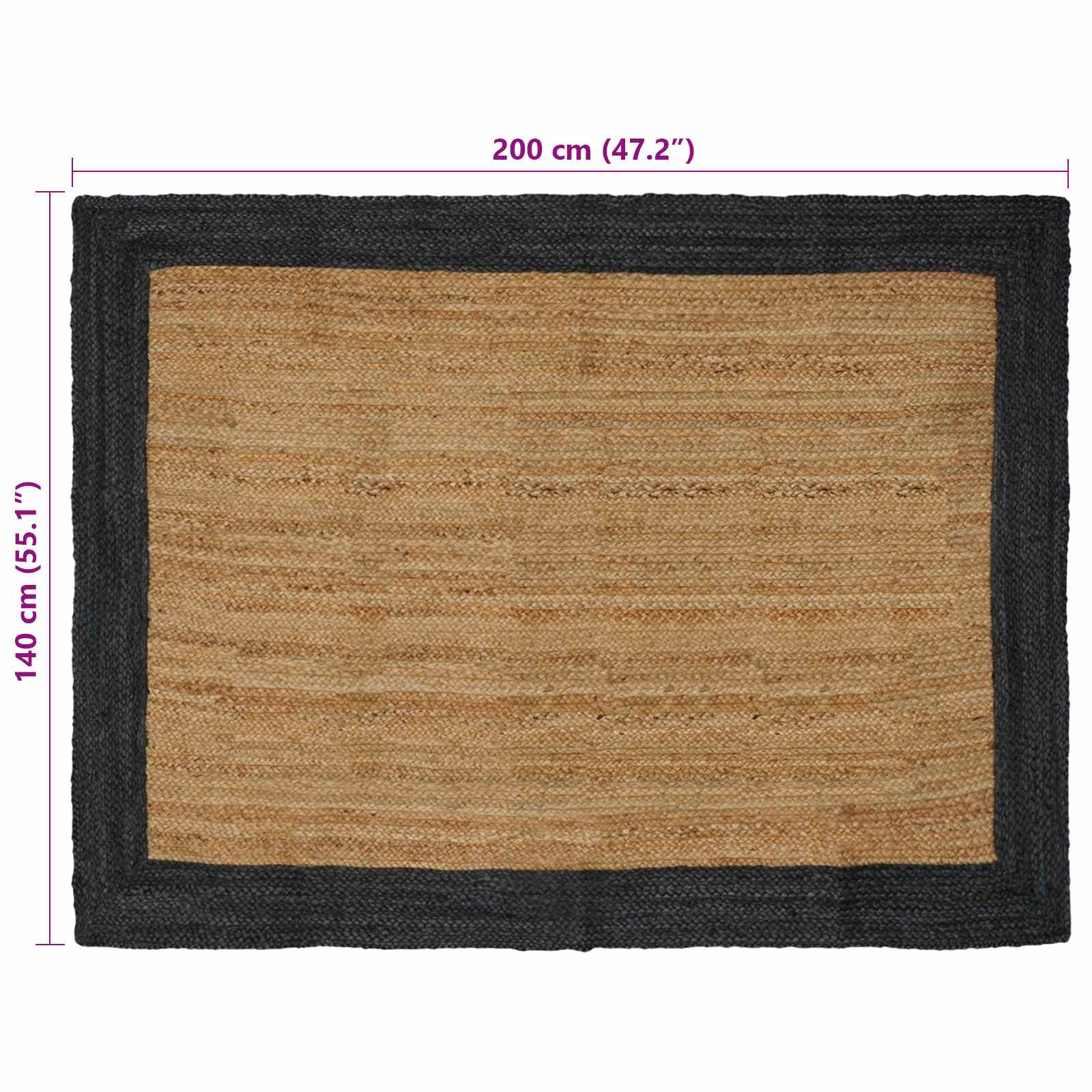 Χαλιά χώρου Φυσικό και Σκούρο Γκρι 140 x 200 cm Γιούτα - Pakobazaar