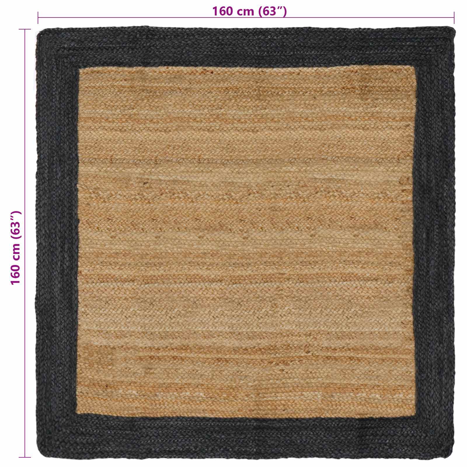 Χαλιά χώρου Φυσικό και Σκούρο Γκρι 160 x 160 cm Γιούτα - Pakobazaar