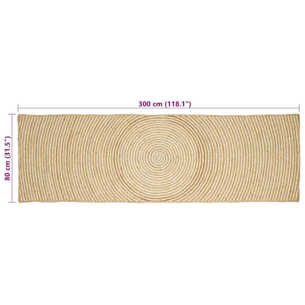 Χαλί Φυσικό και Λευκό 80 x 300 cm Γιούτα - Pakobazaar