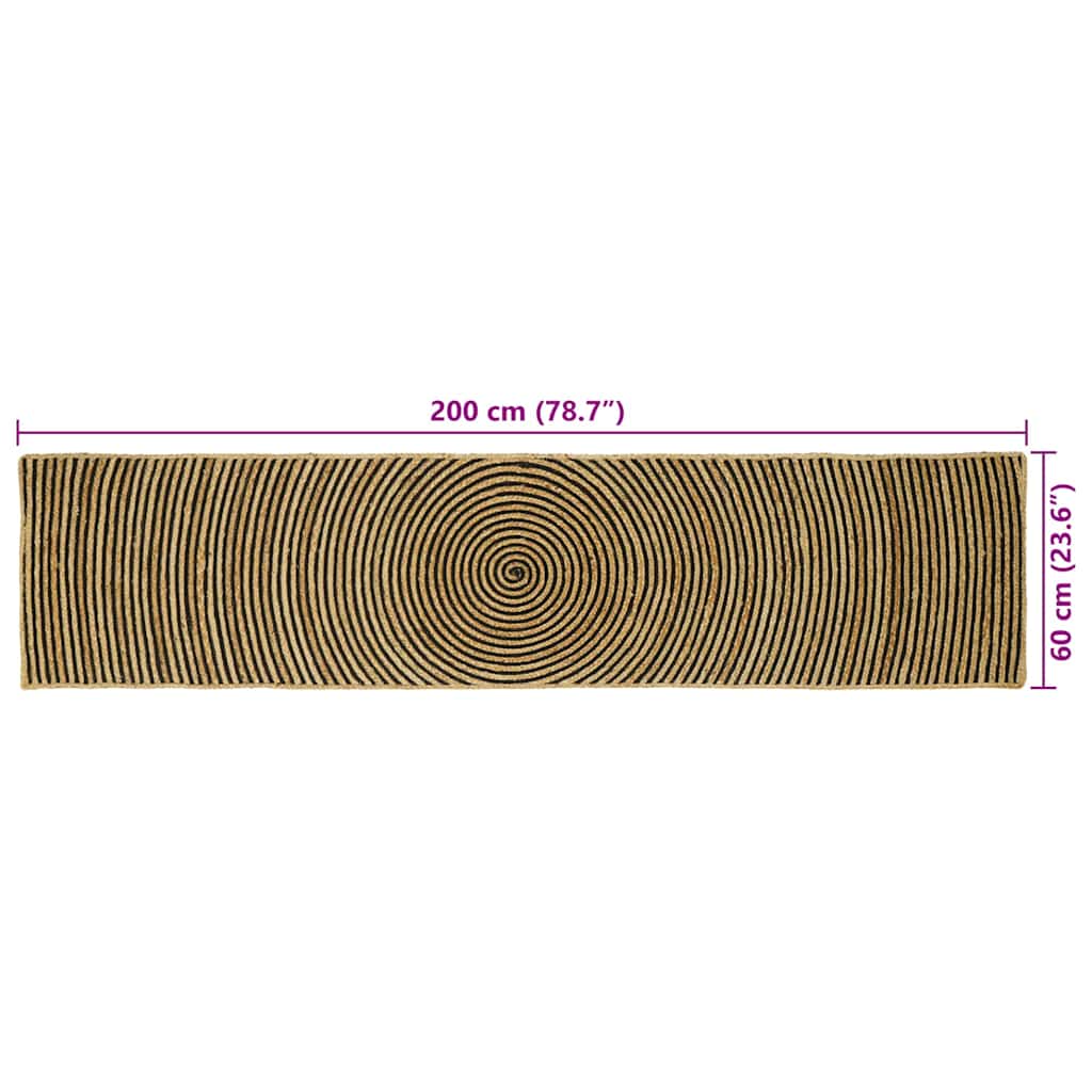 Χαλί Φυσικό και Μαύρο 60 x 200 cm Γιούτα - Pakobazaar
