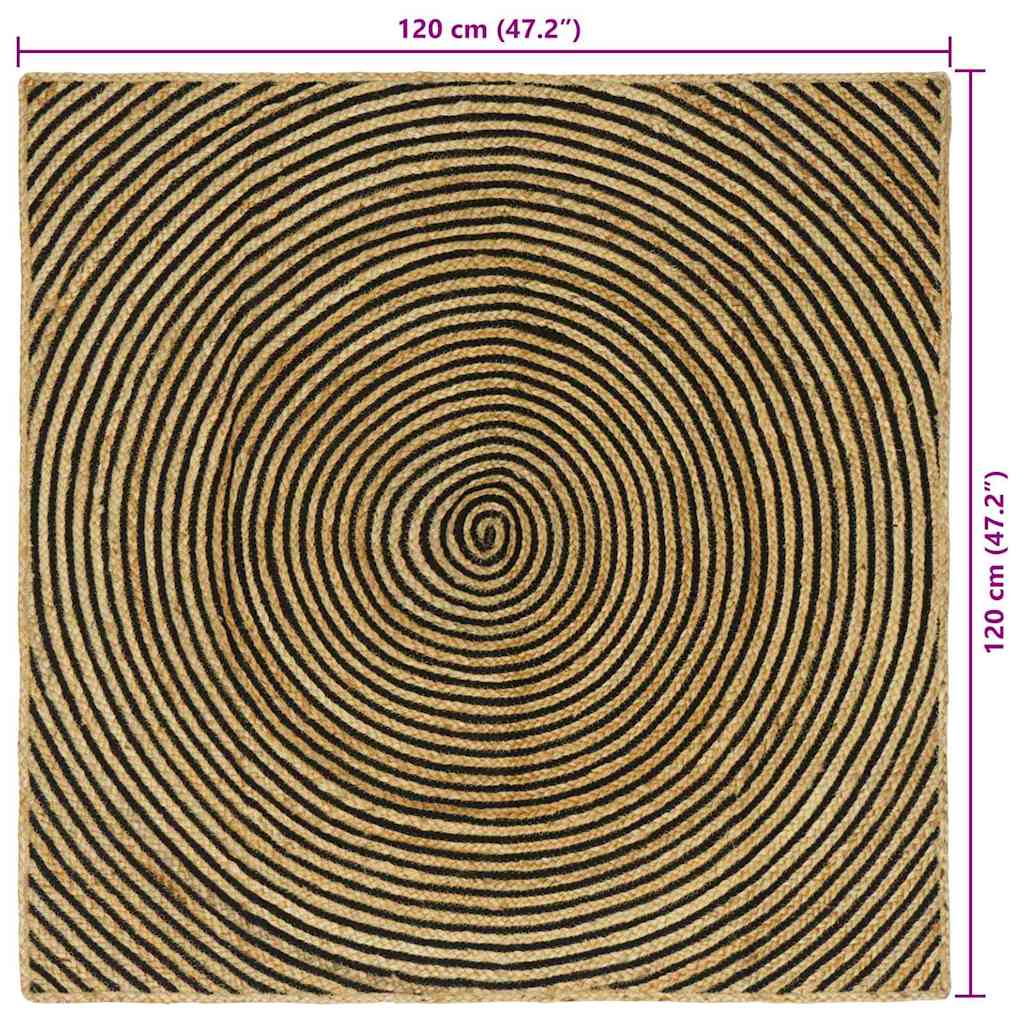 Χαλί Φυσικό και Μαύρο 120 x 120 cm Γιούτα