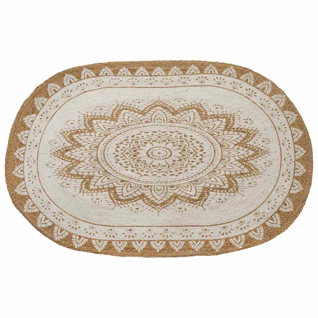 Χαλιά χώρου Floral Φυσικό με Λευκή Εκτύπωση 100 x 152 εκ.
