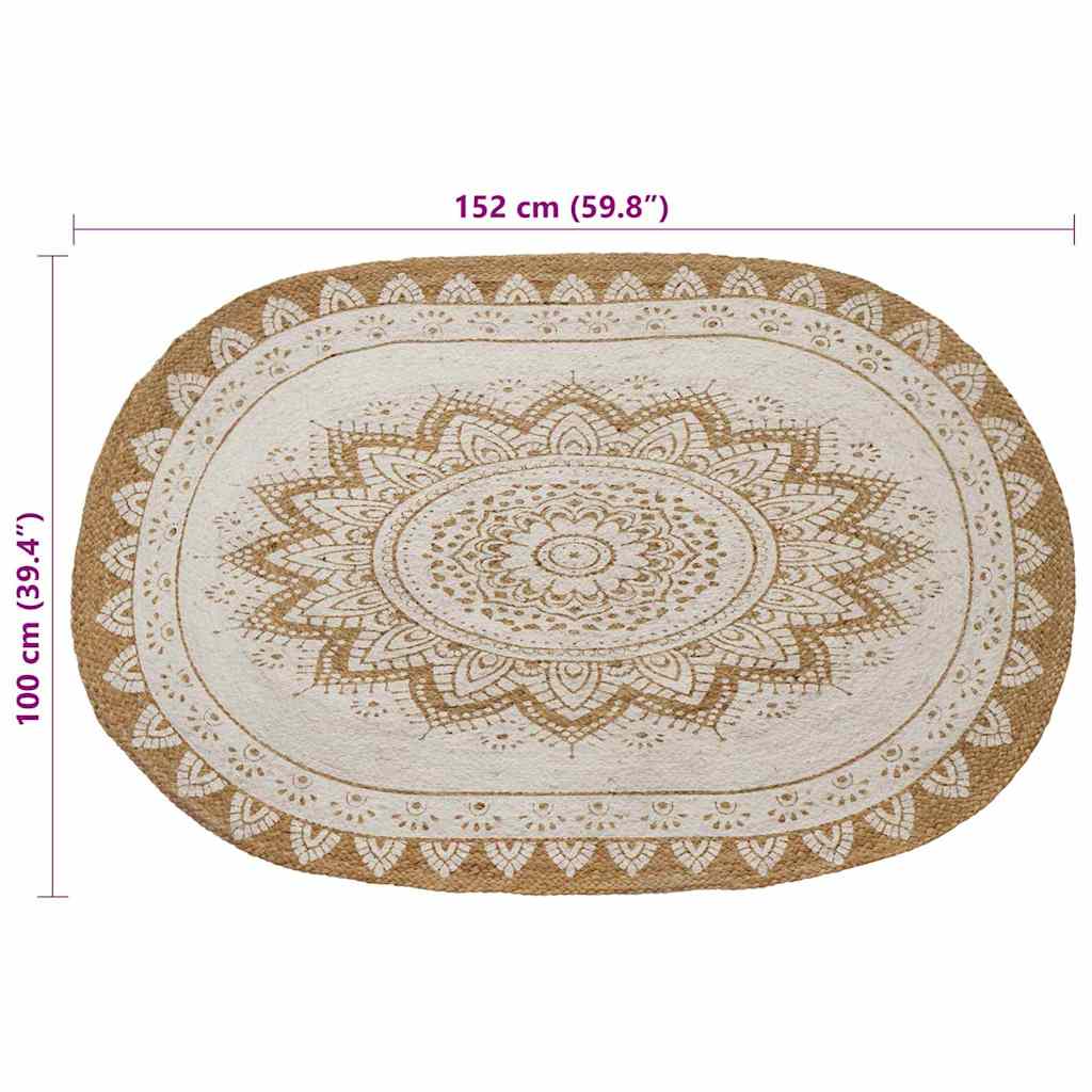 Χαλιά χώρου Floral Φυσικό με Λευκή Εκτύπωση 100 x 152 εκ.