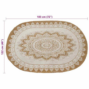 Χαλιά χώρου Floral Φυσικό με Λευκή Εκτύπωση 122 x 183 cm Γιούτα - Pakobazaar