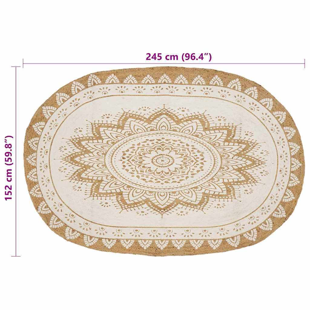 Χαλιά χώρου Floral Φυσικό με Λευκή Εκτύπωση 152 x 245 εκ Γιούτα