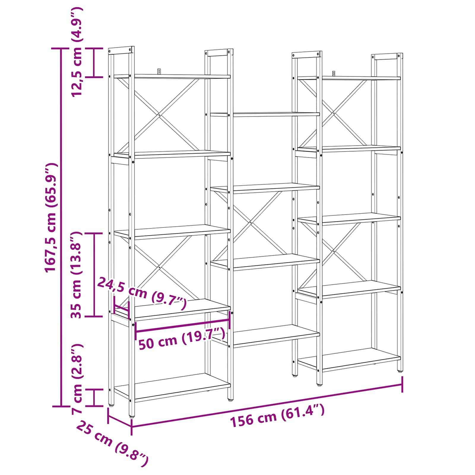 Ράφι Βιβλίων Δρύς Sonoma 156 x 25 x 167 εκ. Επεξεργασμένο ξύλο