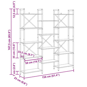 Ράφι Βιβλίων 156 x 25 x 167 εκ. Επεξεργασμένο Ξύλο Δρύς Sonoma