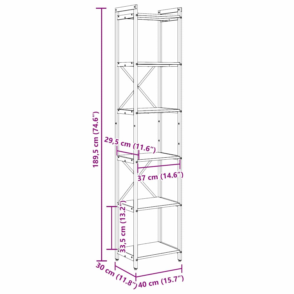 Ράφι Βιβλίων Καπνιστό Δρύς 40 x 30 x 189,5 εκ - Pakobazaar