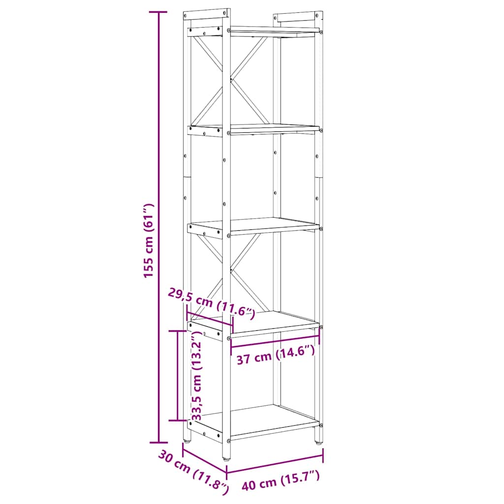 Ράφι Βιβλίων Καπνιστό Δρύς 40 x 30 x 155 εκ Επεξεργασμένο ξύλο - Pakobazaar