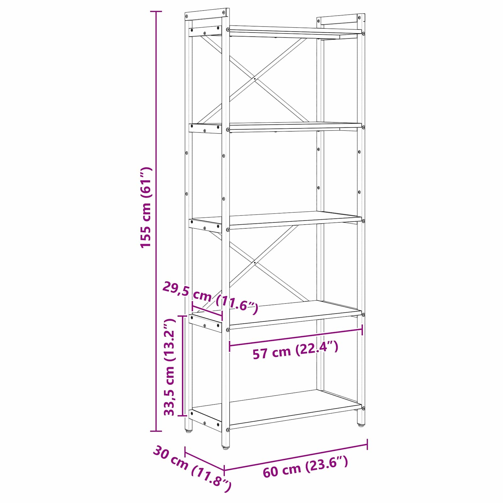 Ράφι Βιβλίων Καπνιστό Δρύς 60 x 30 x 155 εκ Επεξεργασμένο ξύλο - Pakobazaar
