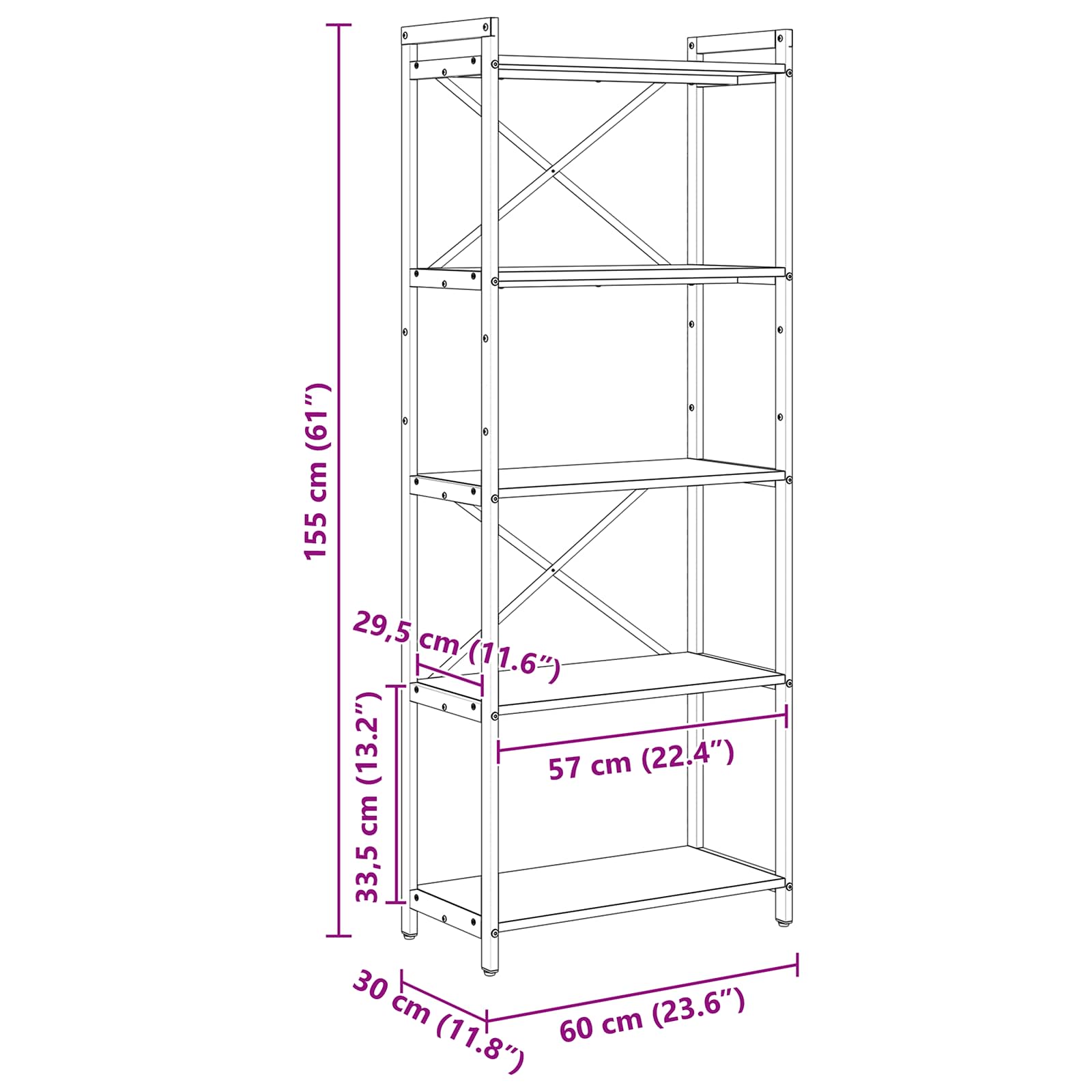 Ράφι Βιβλίων Παλαιό ξύλο 60 x 30 x 155 εκ Επεξεργασμένο ξύλο - Pakobazaar