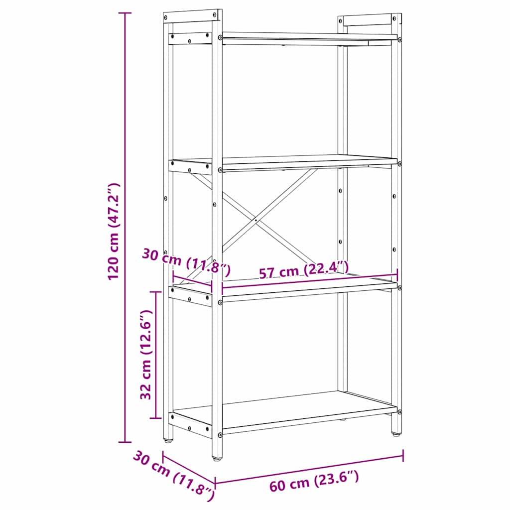 Ράφι Βιβλίων Γκρι sonoma 60 x 30 x 120 εκ Επεξεργασμένο ξύλο