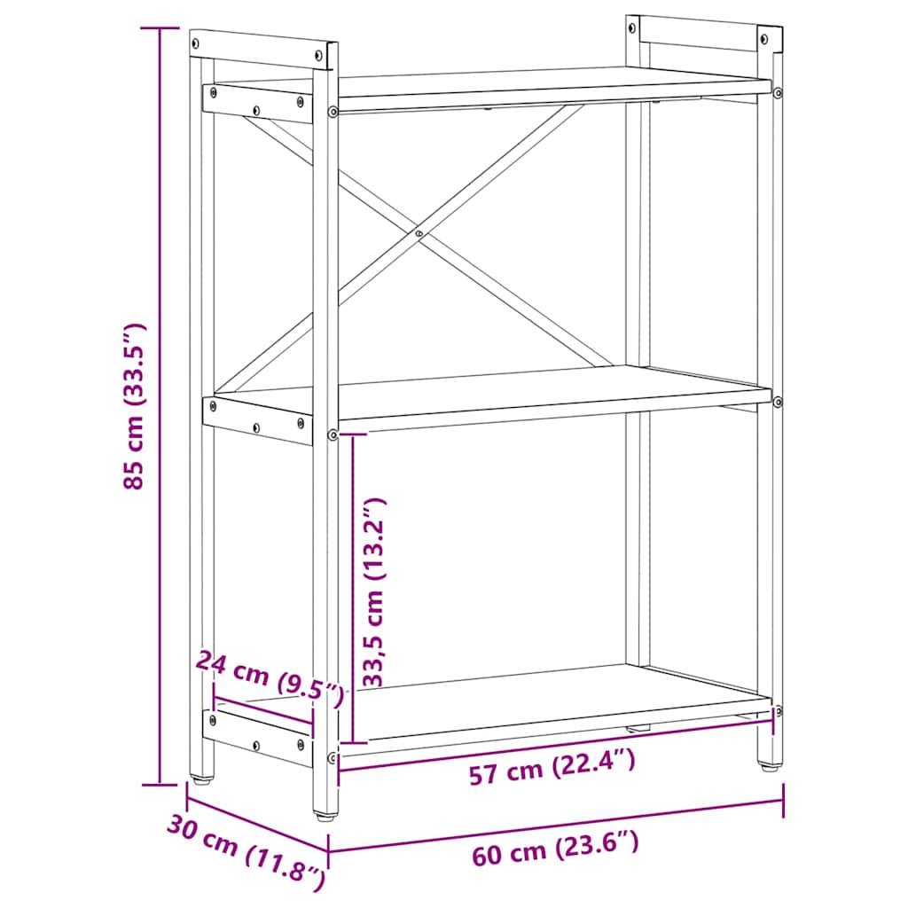 Ράφι Βιβλίων Γκρι sonoma 60 x 30 x 85 cm Επεξεργασμένο ξύλο