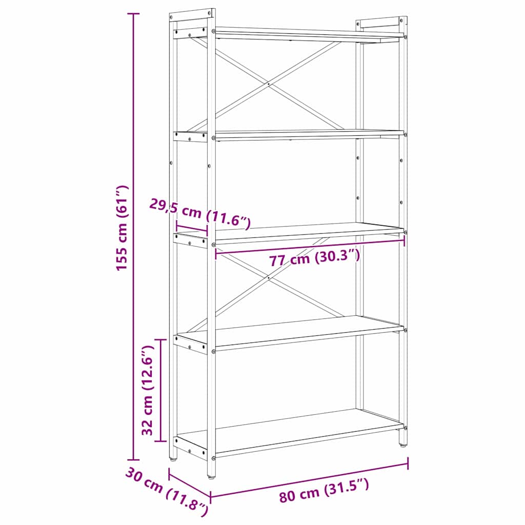 Ράφι Βιβλίων Artisan Oak 80 x 30 x 155 εκ Επεξεργασμένο ξύλο - Pakobazaar