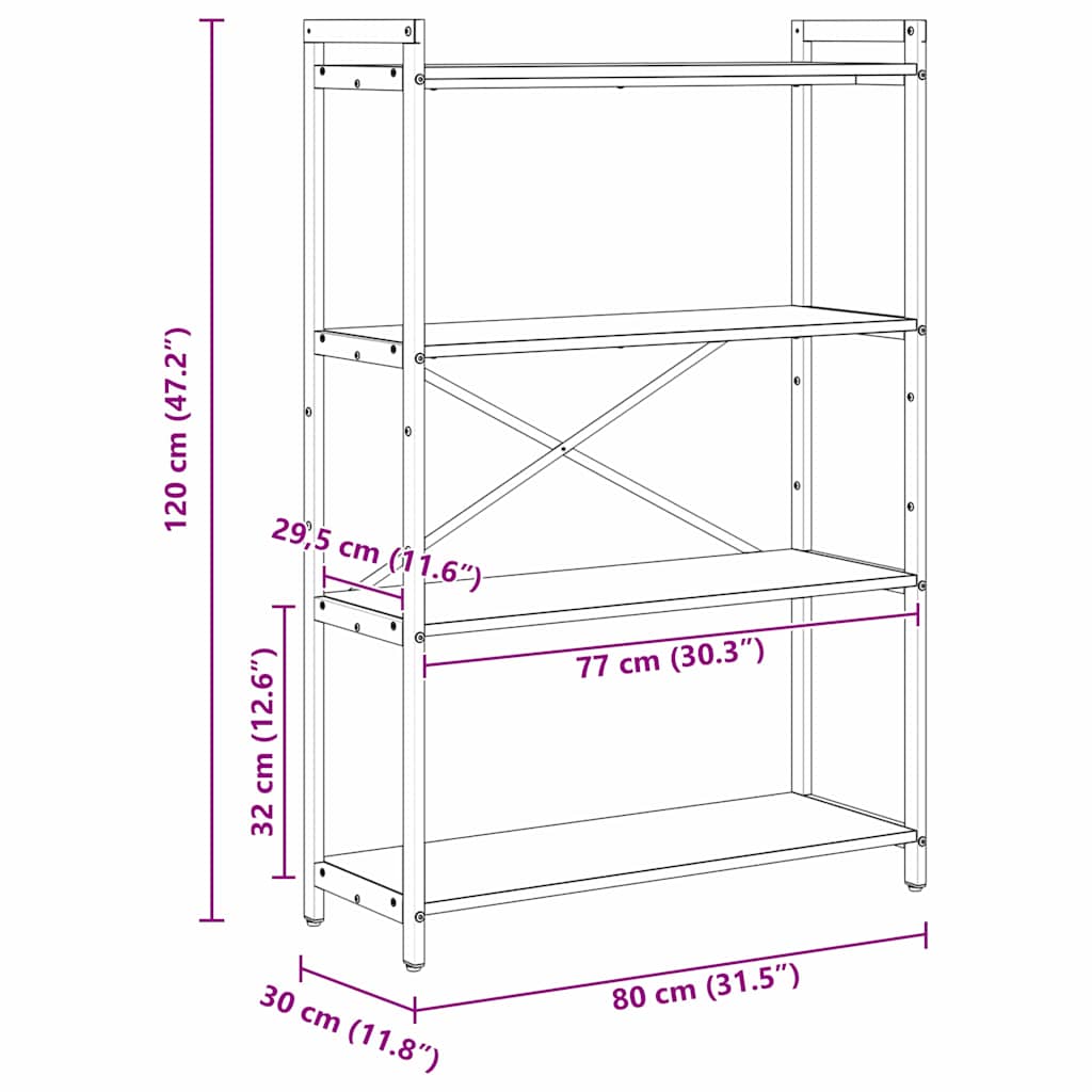 Ράφι Βιβλίων Γκρι sonoma 80 x 30 x 120 εκ Επεξεργασμένο ξύλο