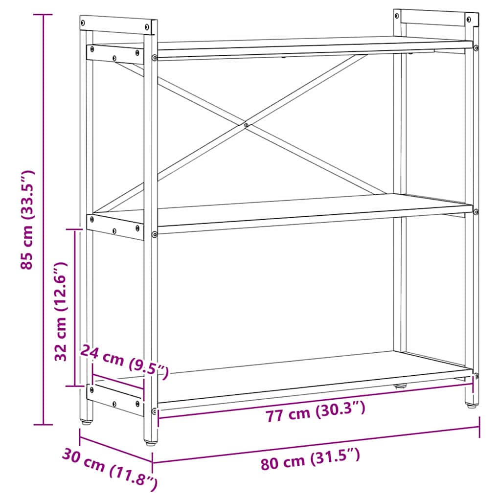 Ράφι Βιβλίων Δρύς Sonoma 80 x 30 x 85 cm Επεξεργασμένο ξύλο