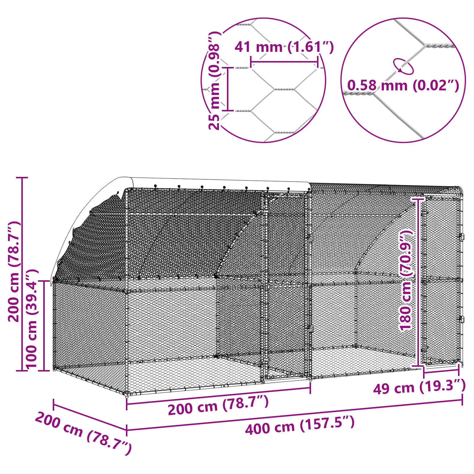 Κλουβί για κότες 2 pcs Ασημί 400 x 200 x 200 εκ. Χάλυβας και PE