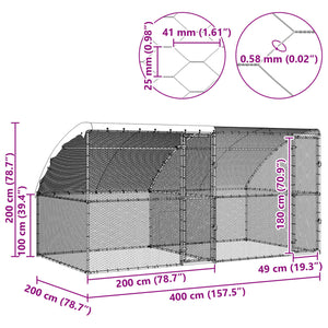 Κλουβί για κότες 2 τμχ. Ασημί 400 x 200 x 200 εκ.