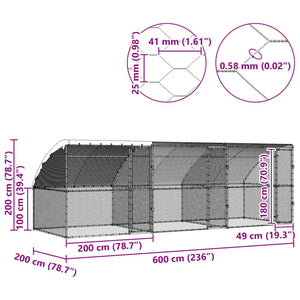Κλουβί για κότες με 3 πόρτες 3 τεμ. Ασημί 600x200x200cm