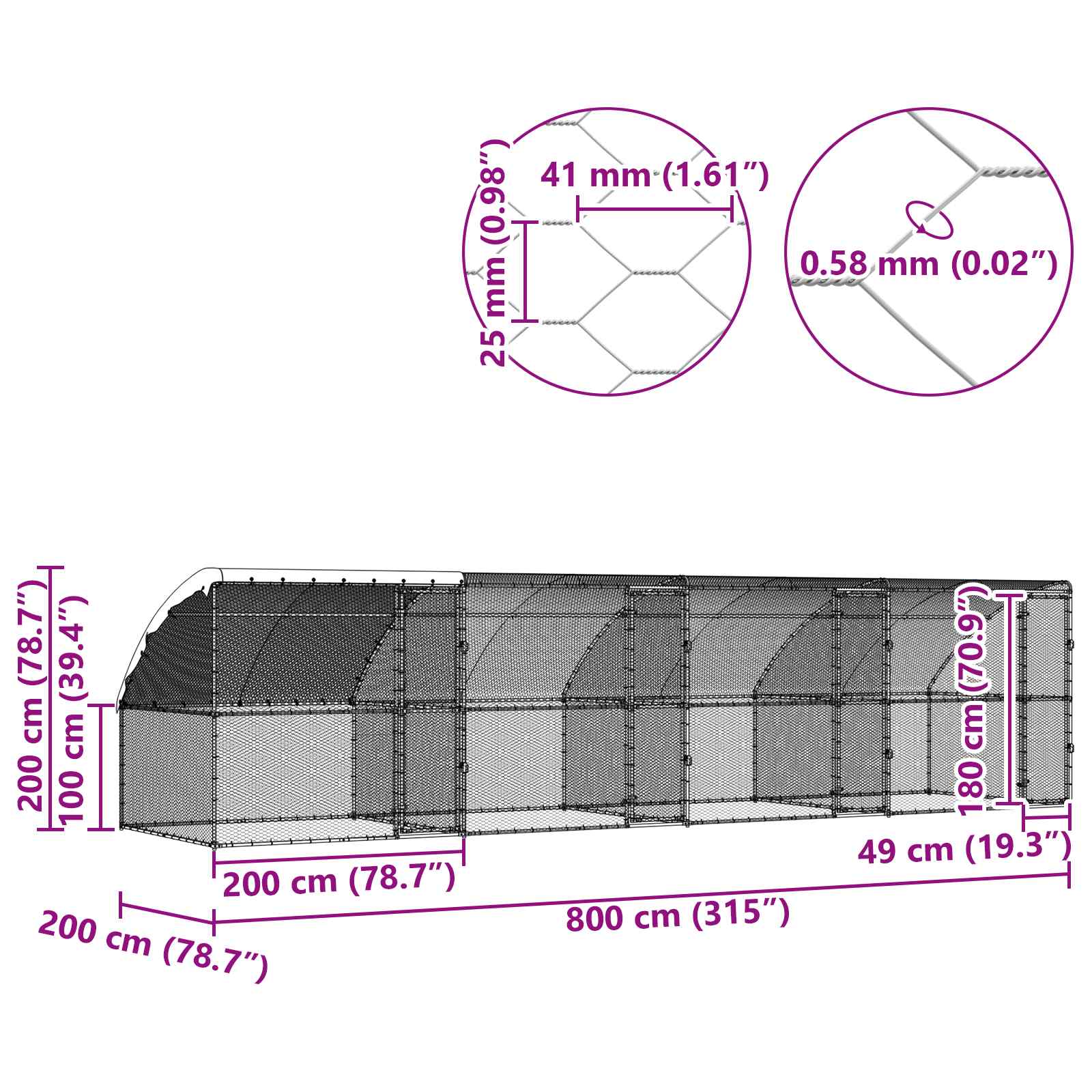 Κλουβί για κότες 4 pcs Ασημί 800 x 200 x 200 εκ. Χάλυβας και PE