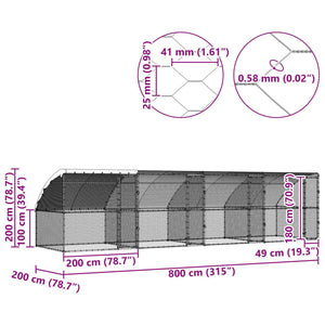 Κλουβί για κότες 4 τμχ. Ασημί 800 x 200 x 200 εκ.