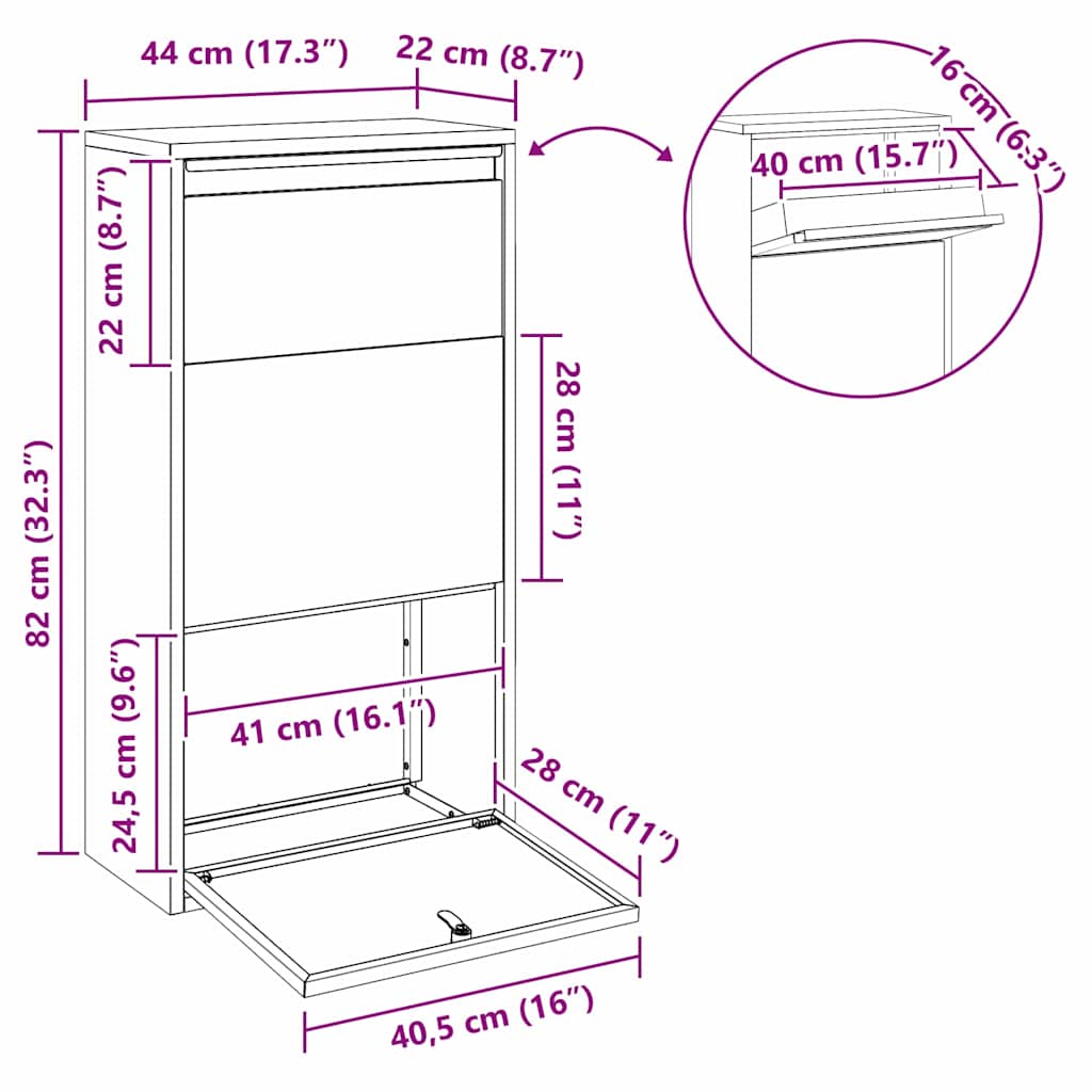 Θυρίδα Πακέτων με αποθήκευση Μαύρο 44 x 22 x 82 εκ. Ατσάλι - Pakobazaar