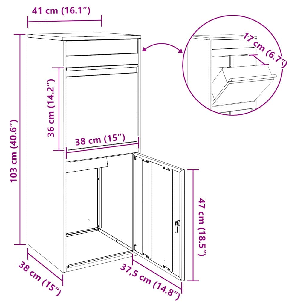 Θυρίδα Πακέτων με αποθήκευση με πόρτα Σκ rusty 41 x 38 x 103 εκ - Pakobazaar