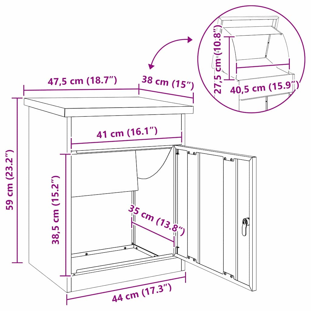 Θυρίδα Πακέτων με αποθήκευση Σκ rusty 47,5 x 38 x 59 εκ. - Pakobazaar