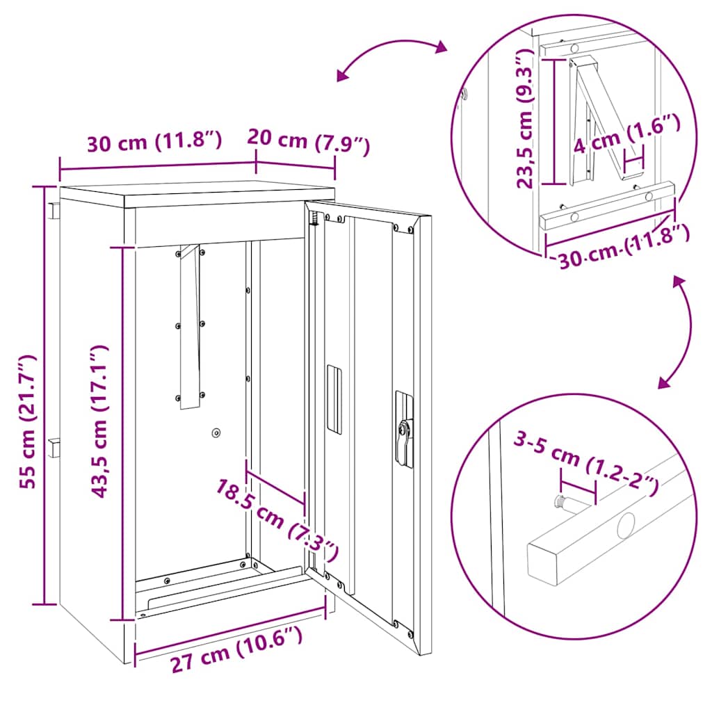 γραμματοκιβώτιο με αποθήκευση Σκ rusty 30 x 20 x 55 εκ. - Pakobazaar