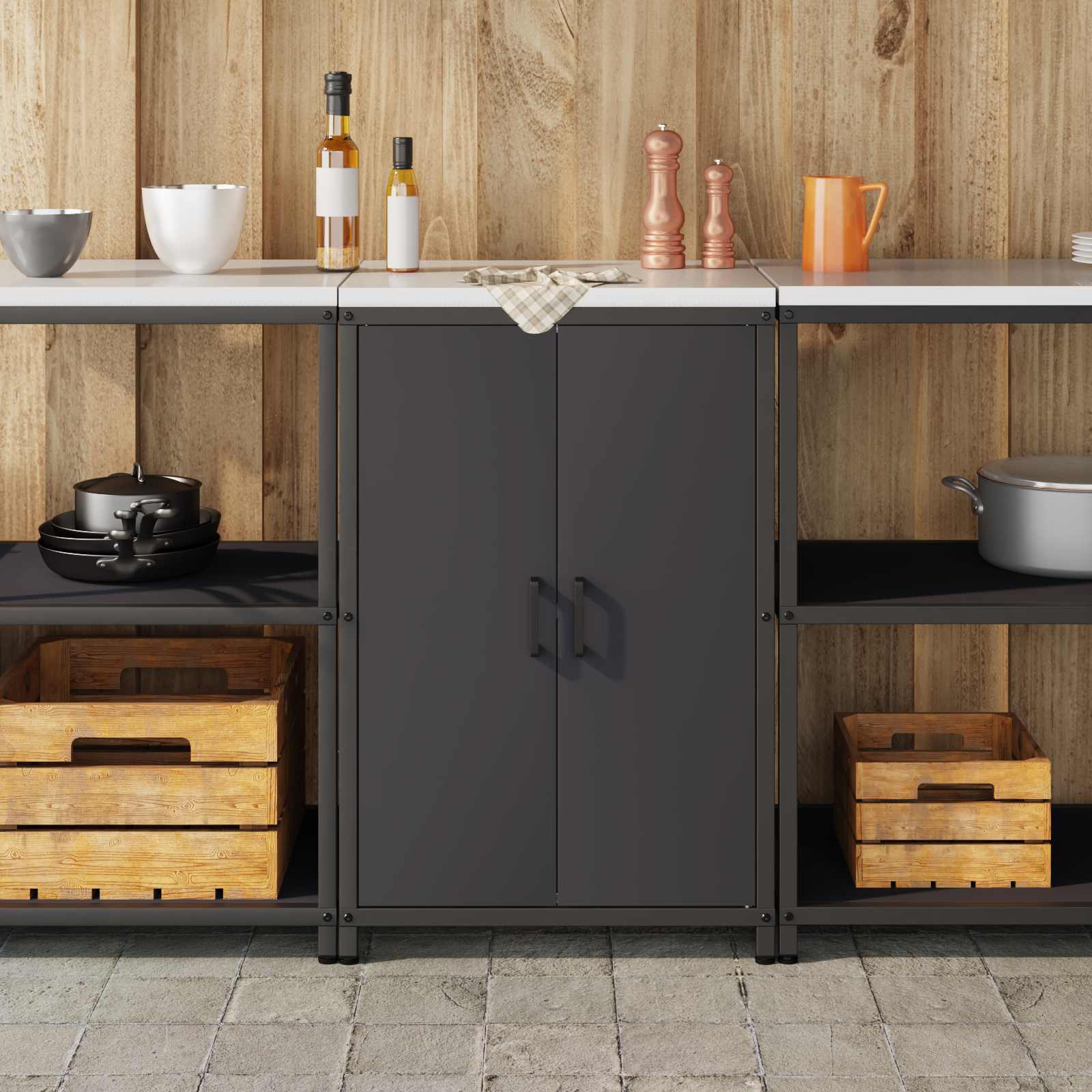 Ντουλάπα Αποθήκευσης Κουζίνας HATTEM Μαύρο 60 x 50 x 92 εκ - Pakobazaar