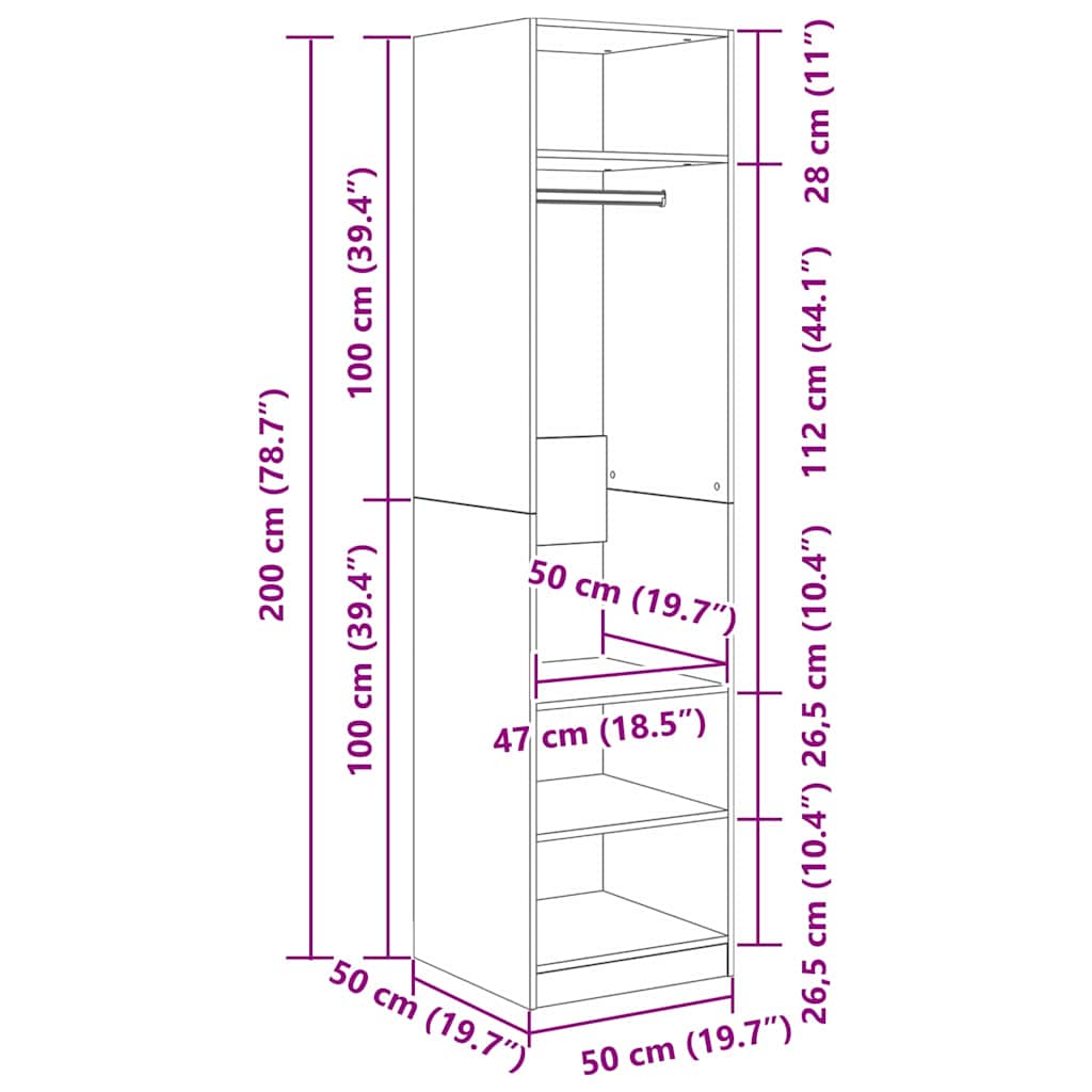 Ντουλάπι με ράφι Παλιό ξύλο 50 x 50 x 200 cm Επεξεργασμένο ξύλο - Pakobazaar
