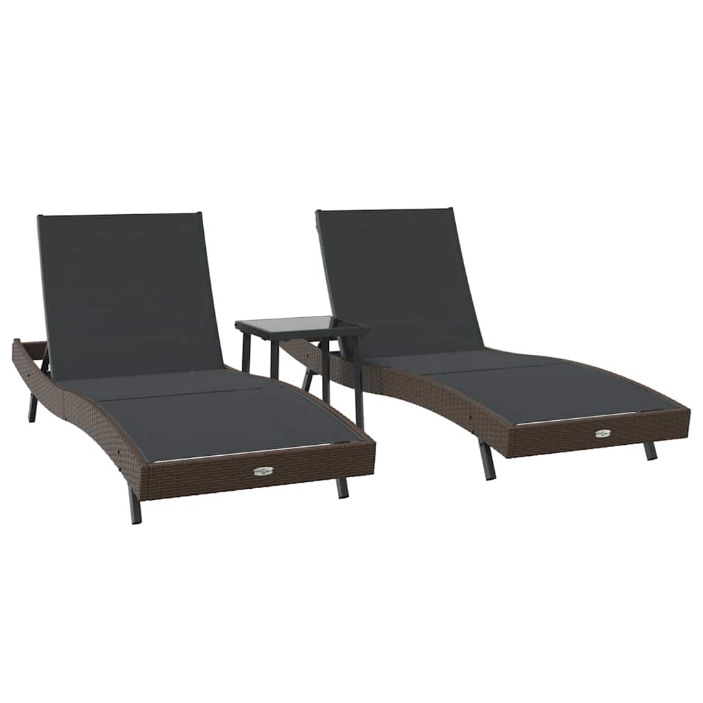 Ξαπλώστρα 3 pcs Καφέ 197 x 70 x 82 εκ. συνθετικό ρατάν