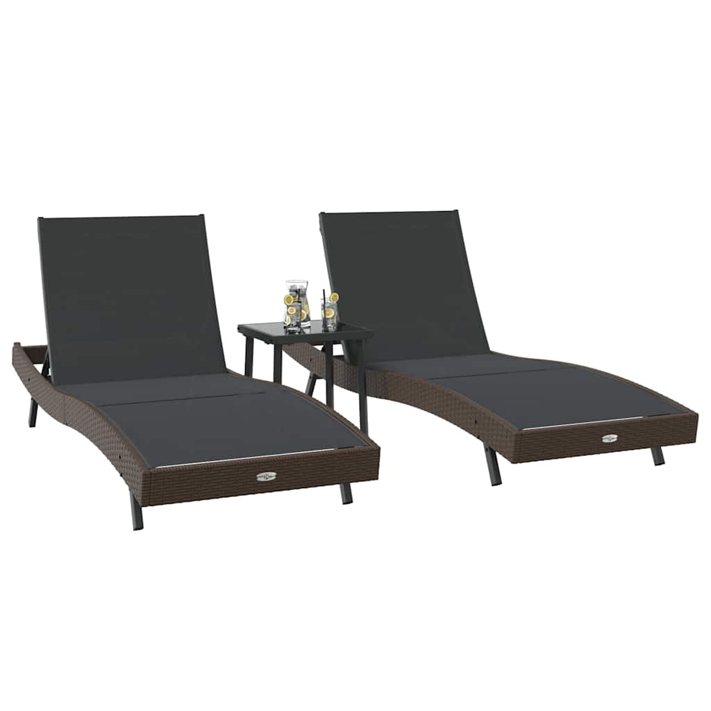 Ξαπλώστρα 3 pcs Καφέ 197 x 70 x 82 εκ. συνθετικό ρατάν