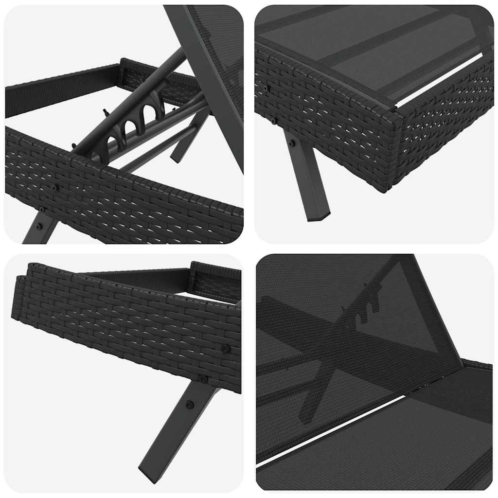 Ξαπλώστρα 3 pcs Μαύρο 197 x 70 x 82 εκ. συνθετικό ρατάν