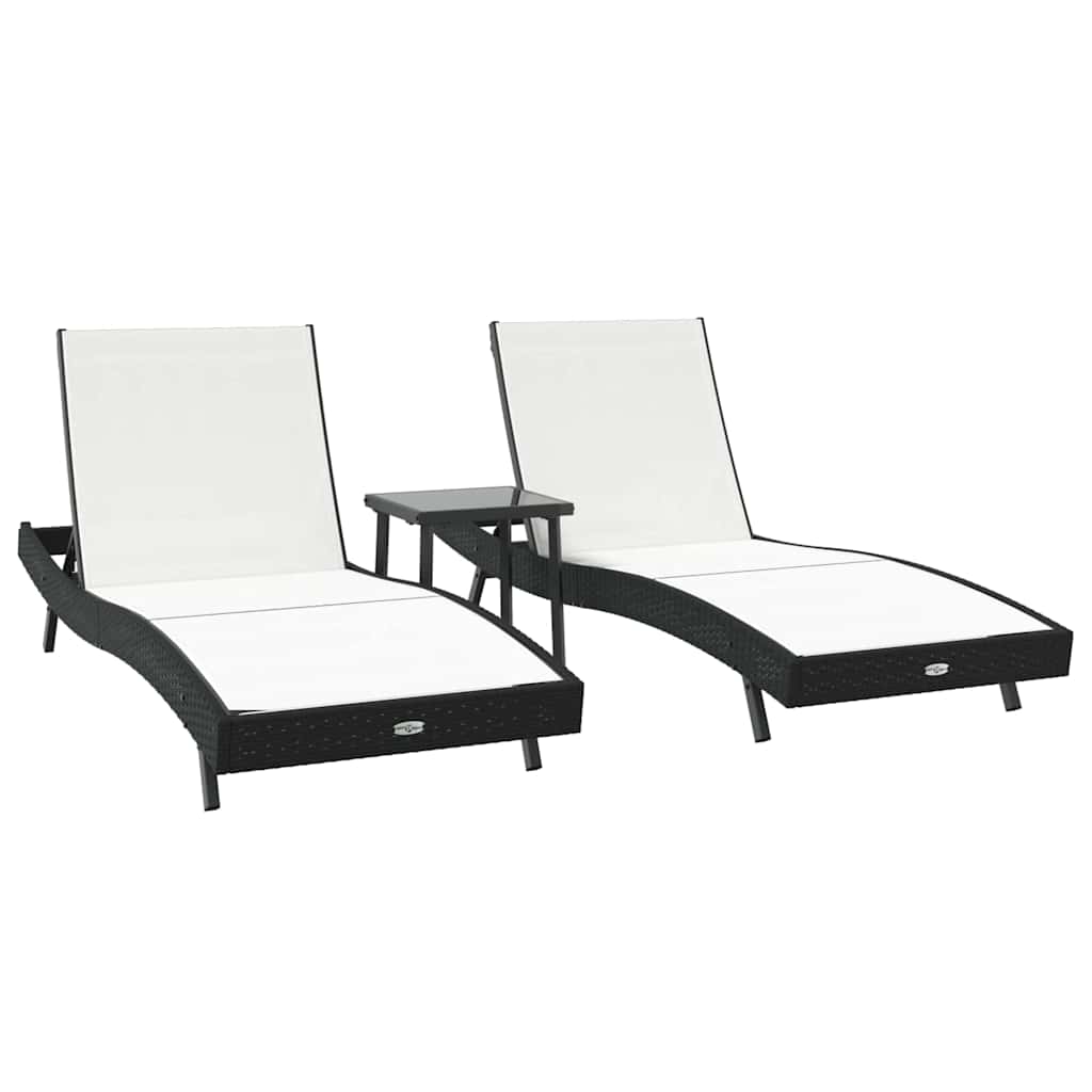Ξαπλώστρα 3 pcs Μαύρο και Λευκό 197 x 70 x 82 εκ.