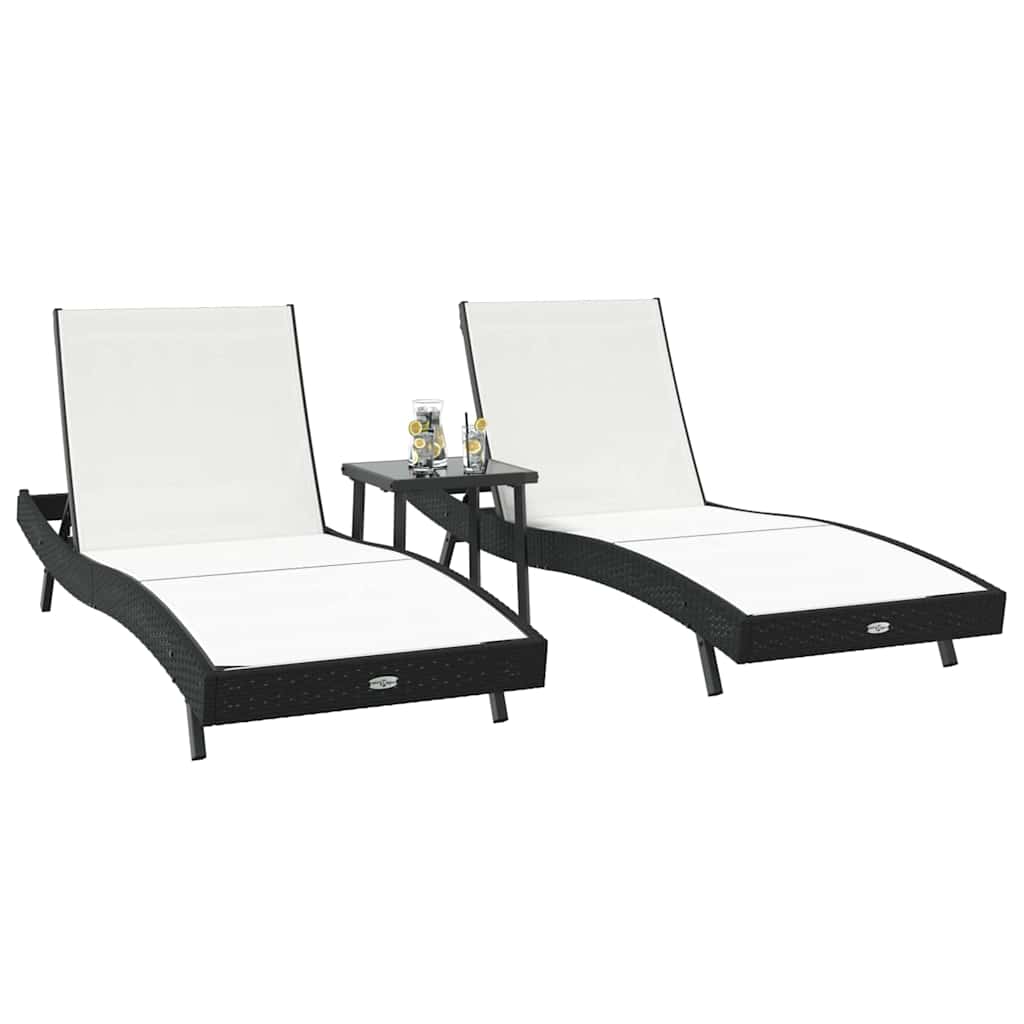Ξαπλώστρα 3 pcs Μαύρο και Λευκό 197 x 70 x 82 εκ.