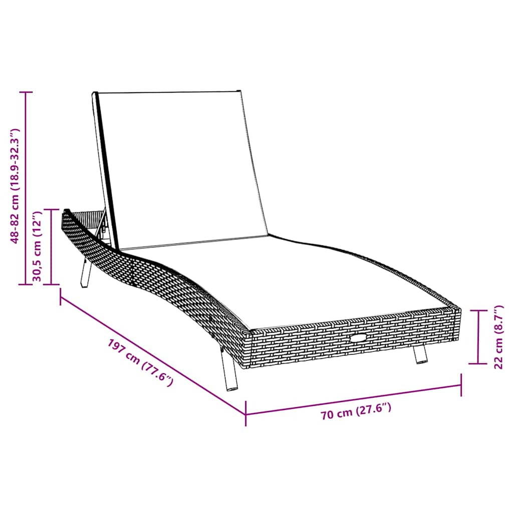 Ξαπλώστρα 3 pcs Μαύρο και Λευκό 197 x 70 x 82 εκ.