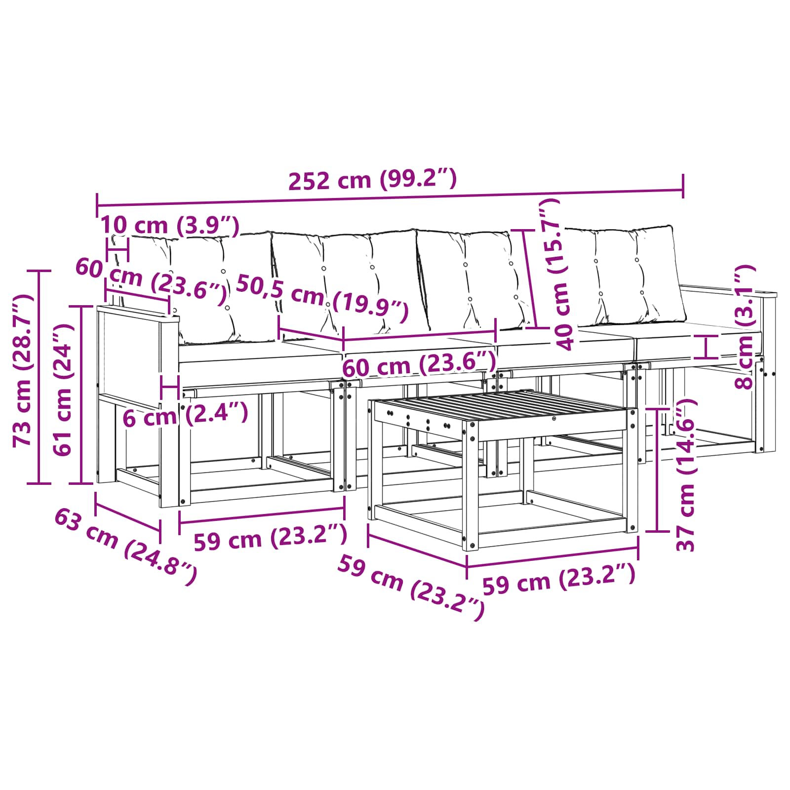 Σειρά Καναπέ Εξωτερικού με μαξιλάρι 5 pcs Φυσικό και Κρέμα - Pakobazaar