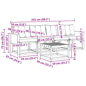 Σειρά Καναπέ Εξωτερικού με μαξιλάρι 5 pcs Φυσικό και Μαύρο - Pakobazaar