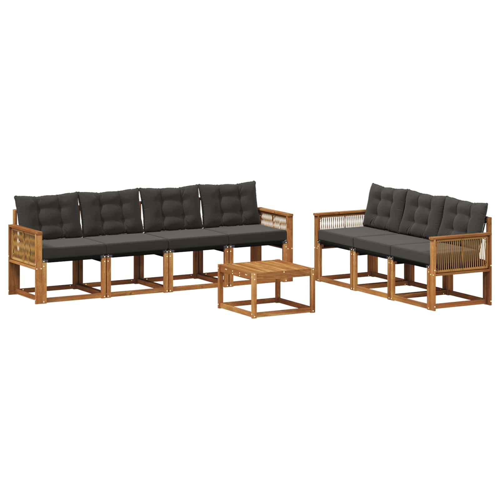 Σειρά Καναπέ Εξωτερικού με μαξιλάρι 8 pcs Φυσικό και Μαύρο - Pakobazaar